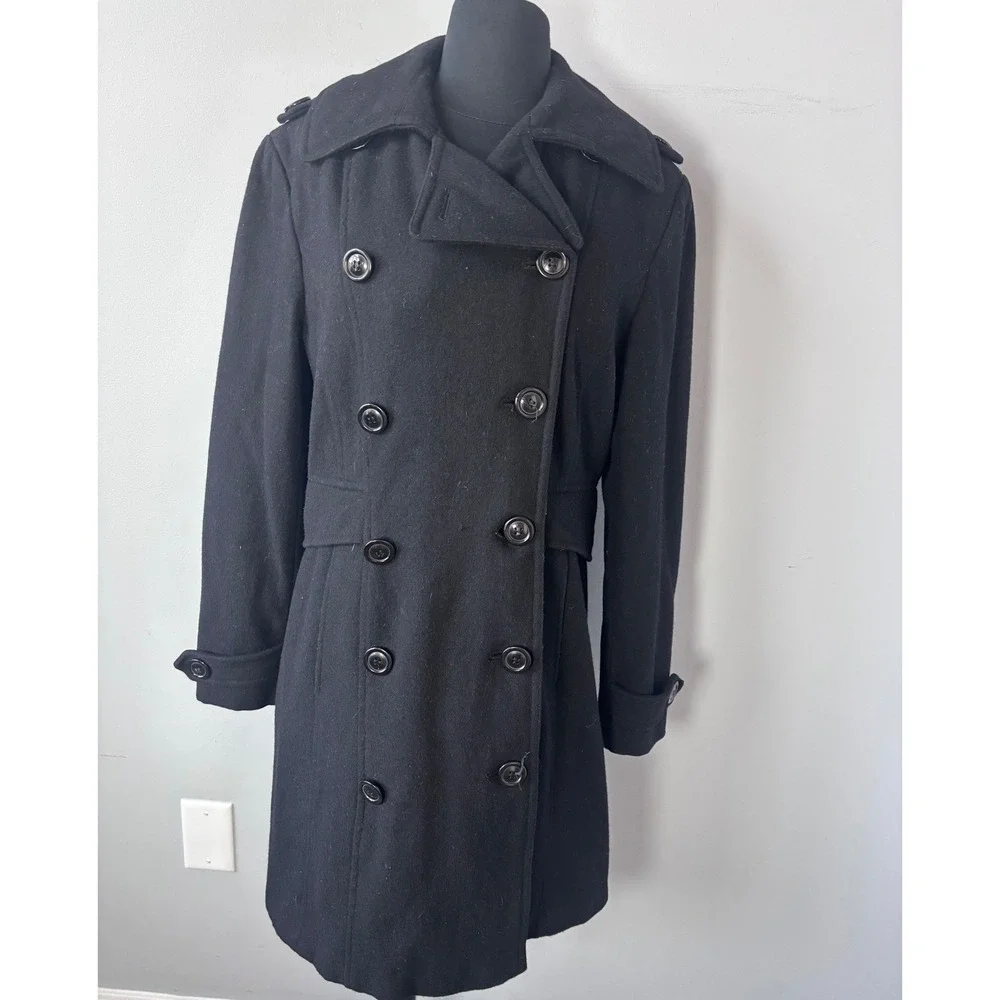 Giacca Gallery Company Black Double Breasted Wool Blend Coat Women's Size Medium